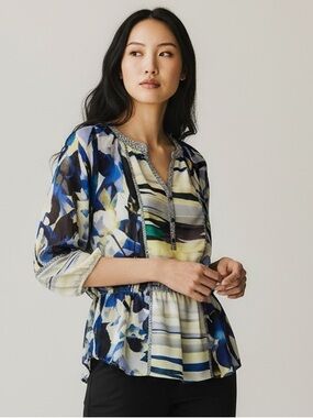 Calvin KleinVintage Y2K Mixed Print Floral Polka Dot Tunic Top Sz XS